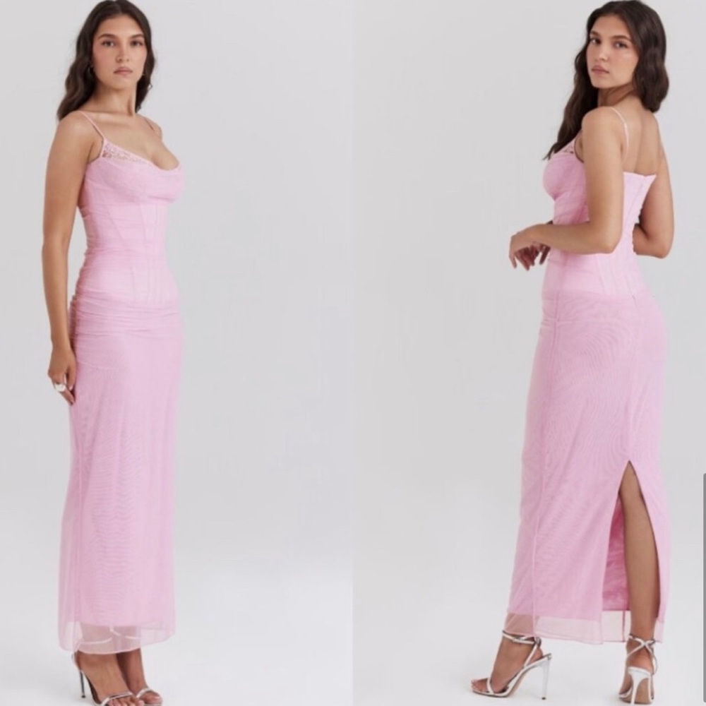 House of CB Pink Mesh Maxi Dress